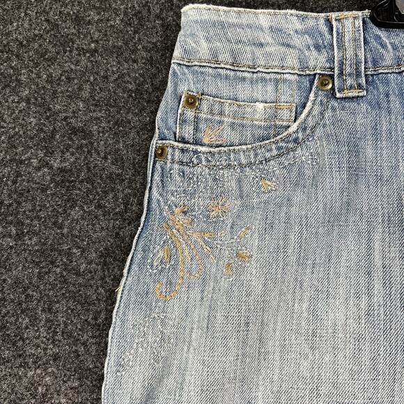 Vintage 2000s Y2K Low Rise Denim Micro Mini Skirt Embroidered Retro Festival 34" - Picture 3 of 9